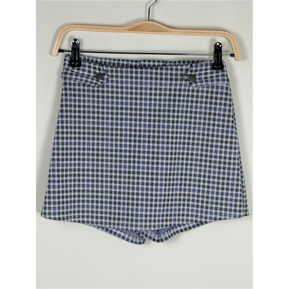 Houndstooth Mini Skort Blue Black Preppy Academia Y2K Small Skirt Shorts Livi